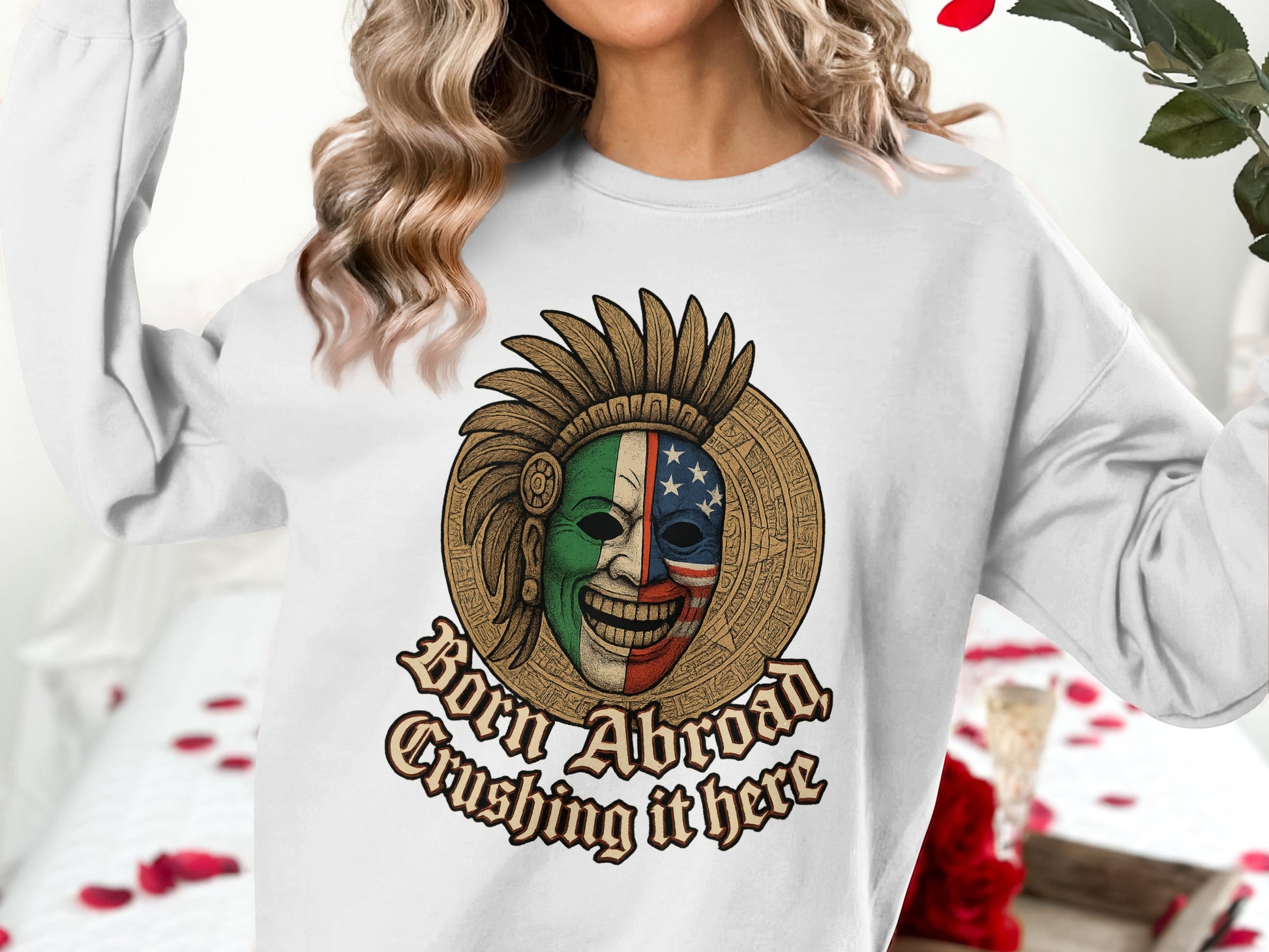 Born Abroad Crushing It Here Graphic White Sweatshirt product