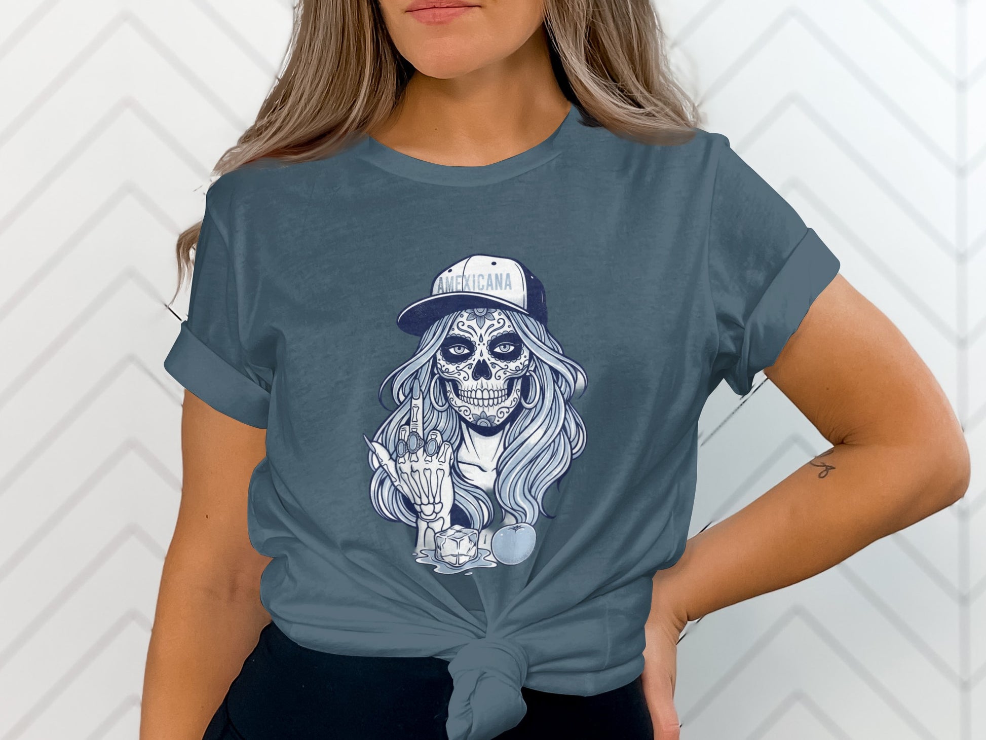 Americana Sugar Skull Long-Haired Woman T-Shirt