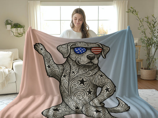 Dog with American Flag Sunglasses Blanket product type