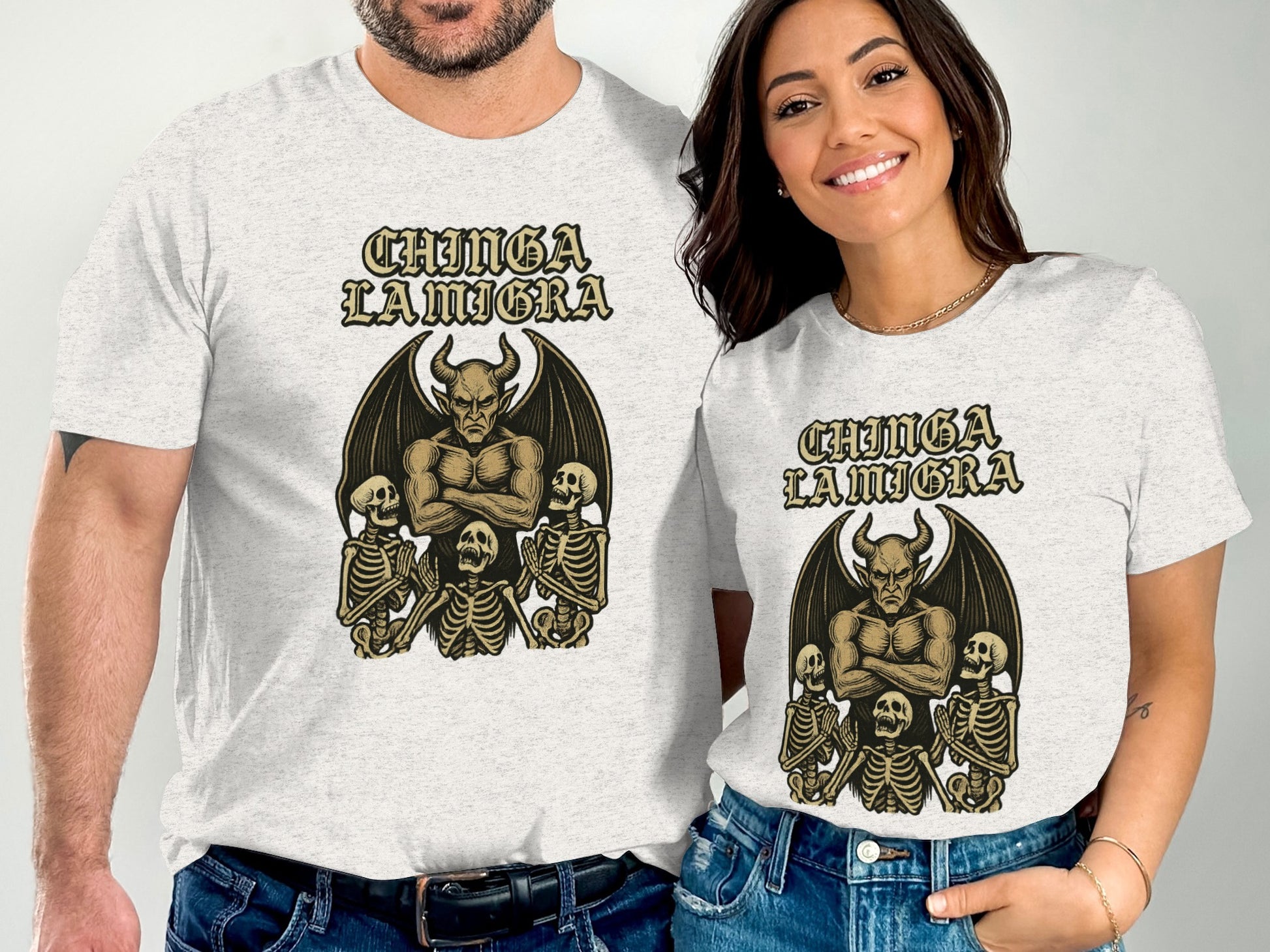 Chinga La Migra Skeletons and Demon T-Shirt product