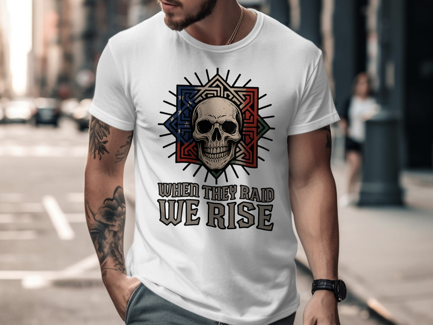 When They Raid We Rise Skull Design T-Shirt