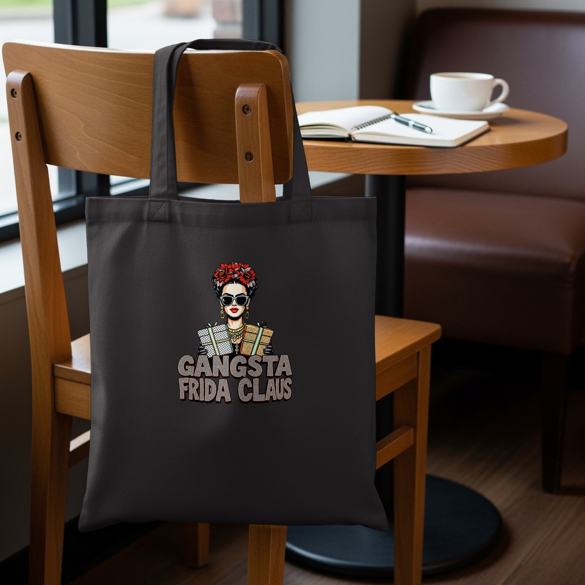 Gangsta Frida Claus Printed Black Tote Bag