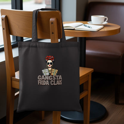 Gangsta Frida Claus Printed Black Tote Bag