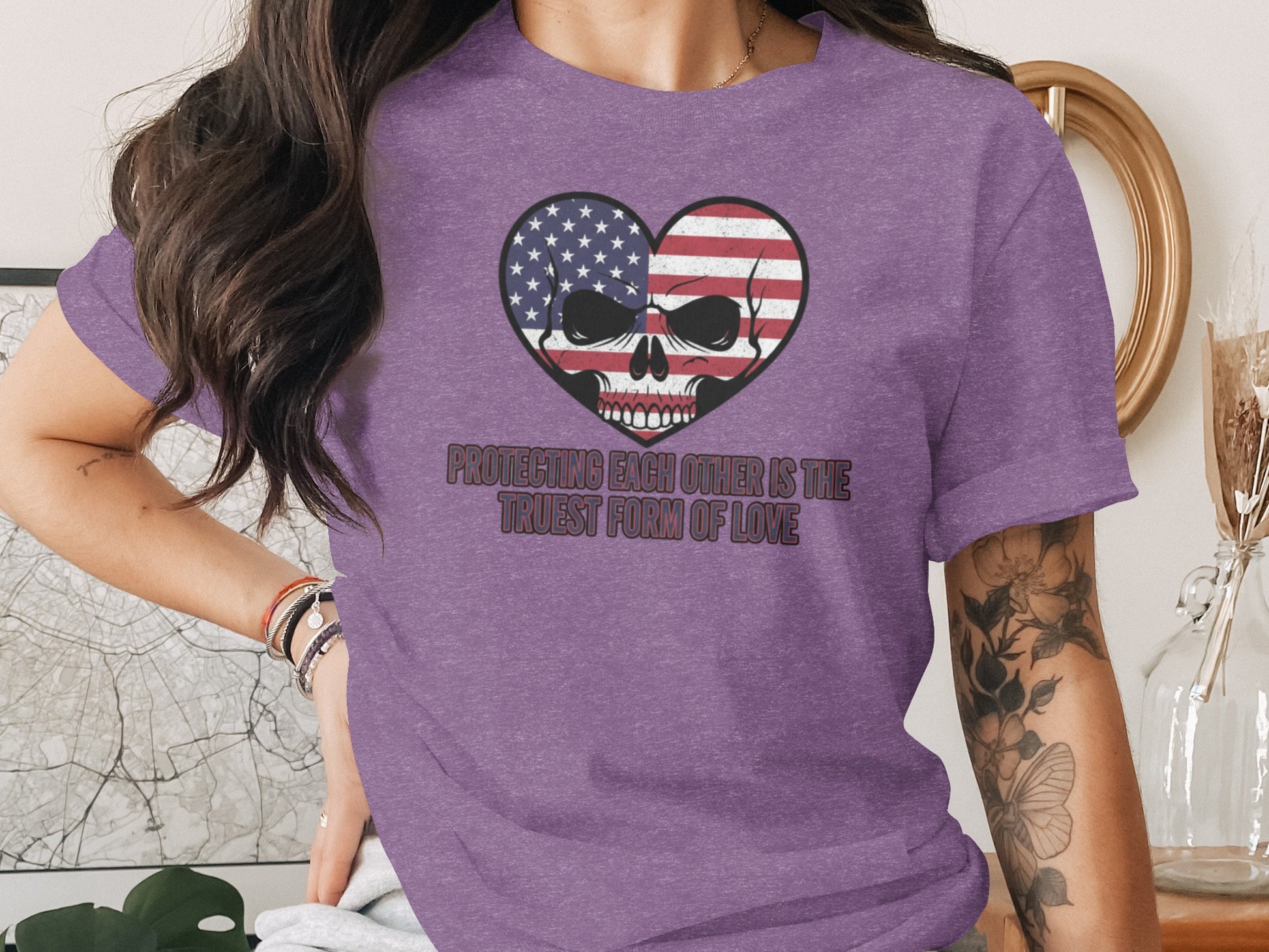 American Flag Skull Protecting Each Other Graphic T-Shirt