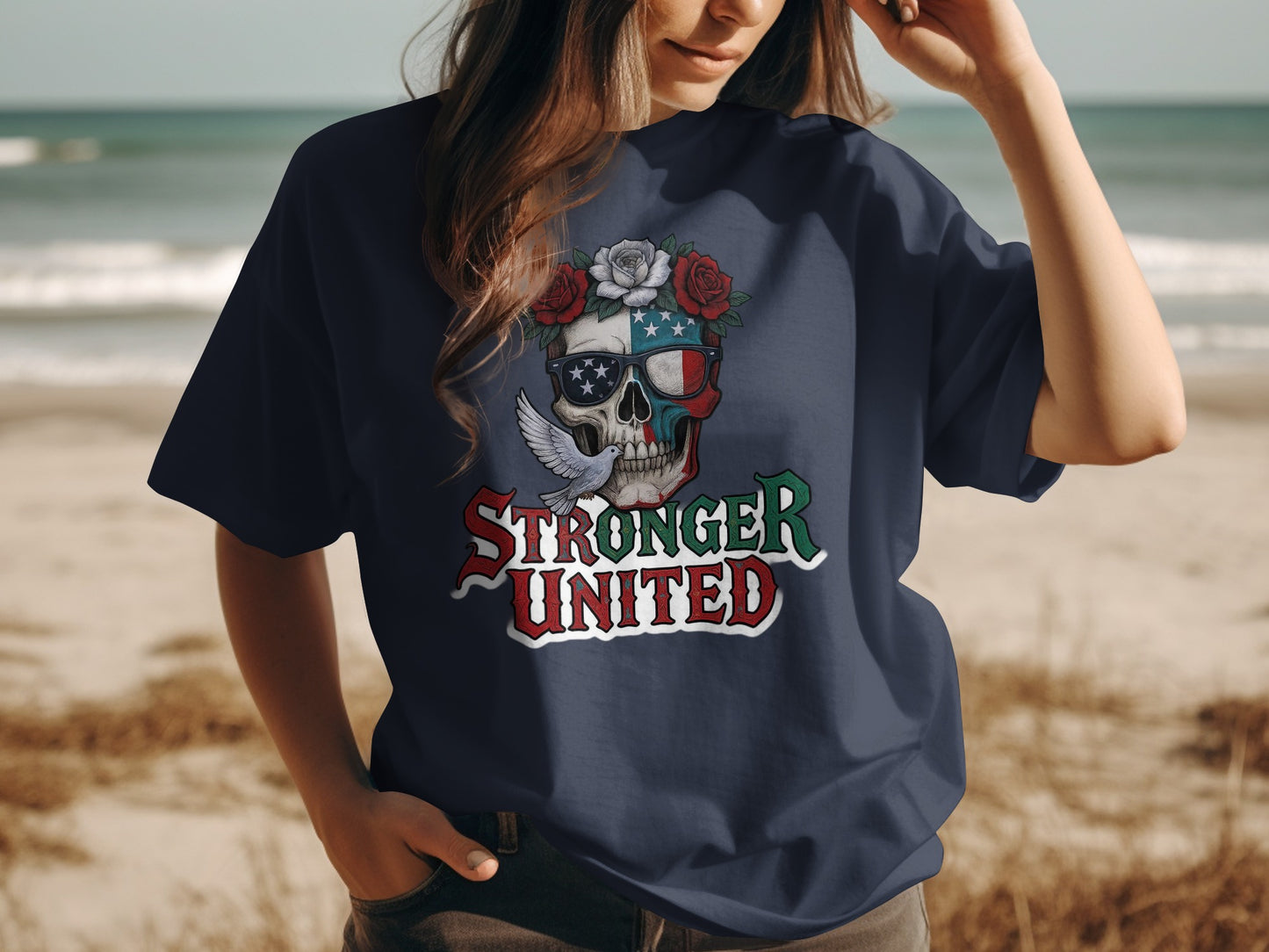 Stronger United Skull and Roses Graphic T-Shirt product