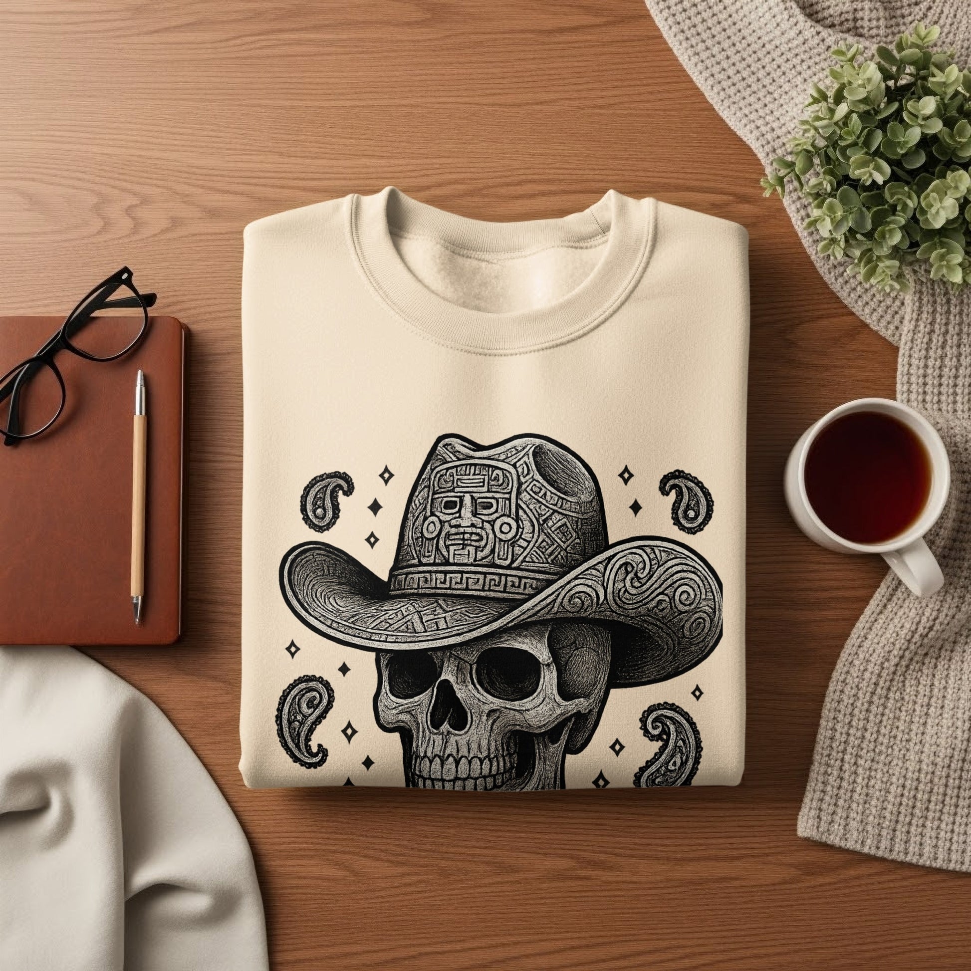 Unique Skull with Cowboy Hat Design Sweatshirt