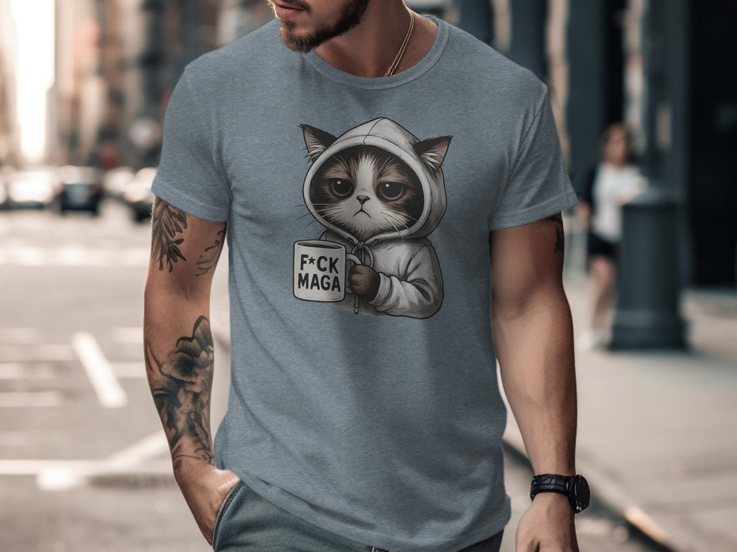 Grumpy Cat Hoodie Holding Mug Graphic Tee Shirt Product