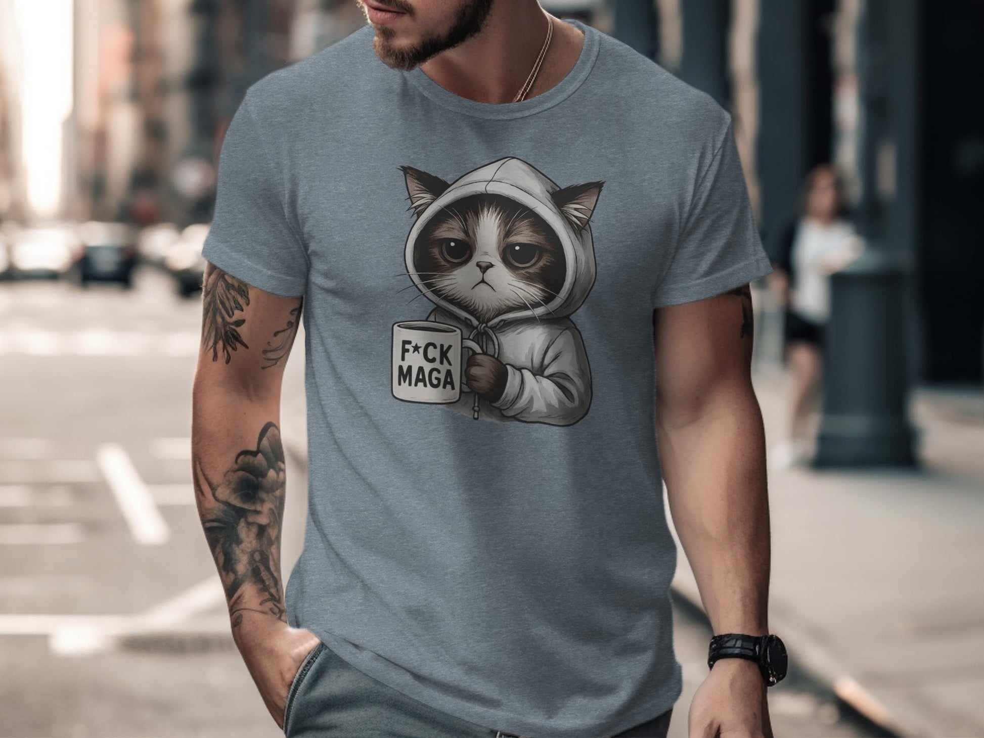 Grumpy Cat Hoodie Holding Mug Graphic Tee Shirt Product