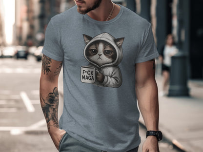 Grumpy Cat Hoodie Holding Mug Graphic Tee Shirt Product