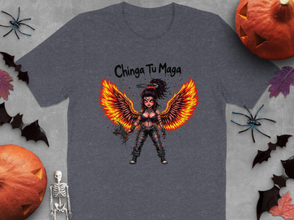 Chinga Tu Maga Fierce Flaming Wings Graphic Shirt Product