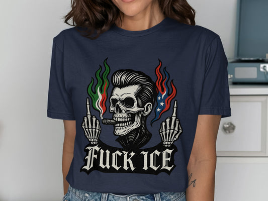 Fuck Ice Skeleton with Flames Graphic Shirt product type