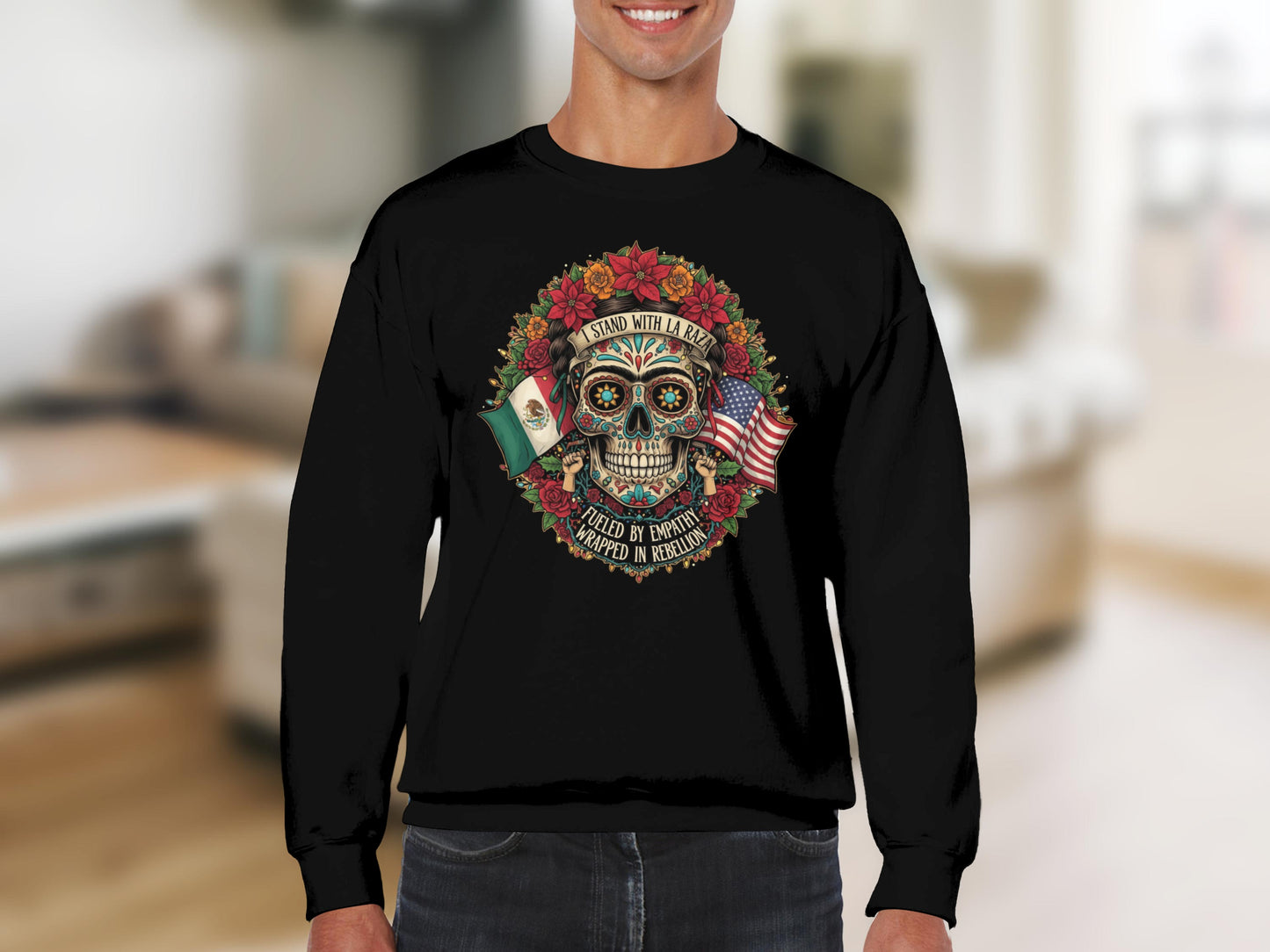 Stand with Mexico USA Flags Skull Design Sweatshirt