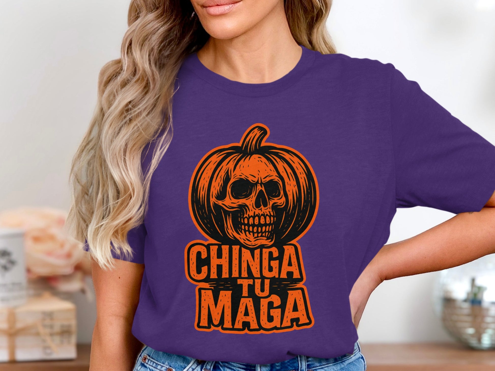 Chinga Tu Maga Halloween Skull Graphic T-shirt product