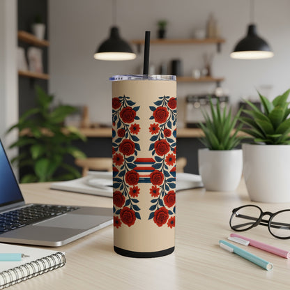 Floral Red Roses Tumbler with Straw Product