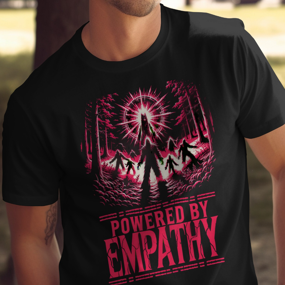 Black t-shirt with a forest scene and "EMPATHY" text.