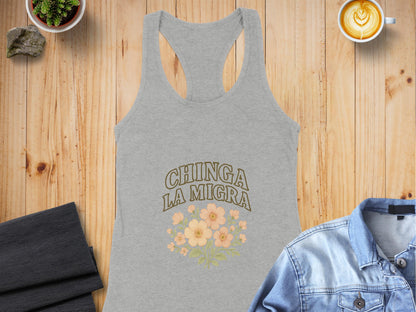 Chinga La Migra Floral Graphic Racerback Tank product