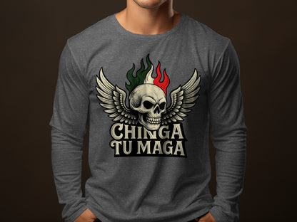 Chinga Tu Maga Skull Graphic Long Sleeve Shirt