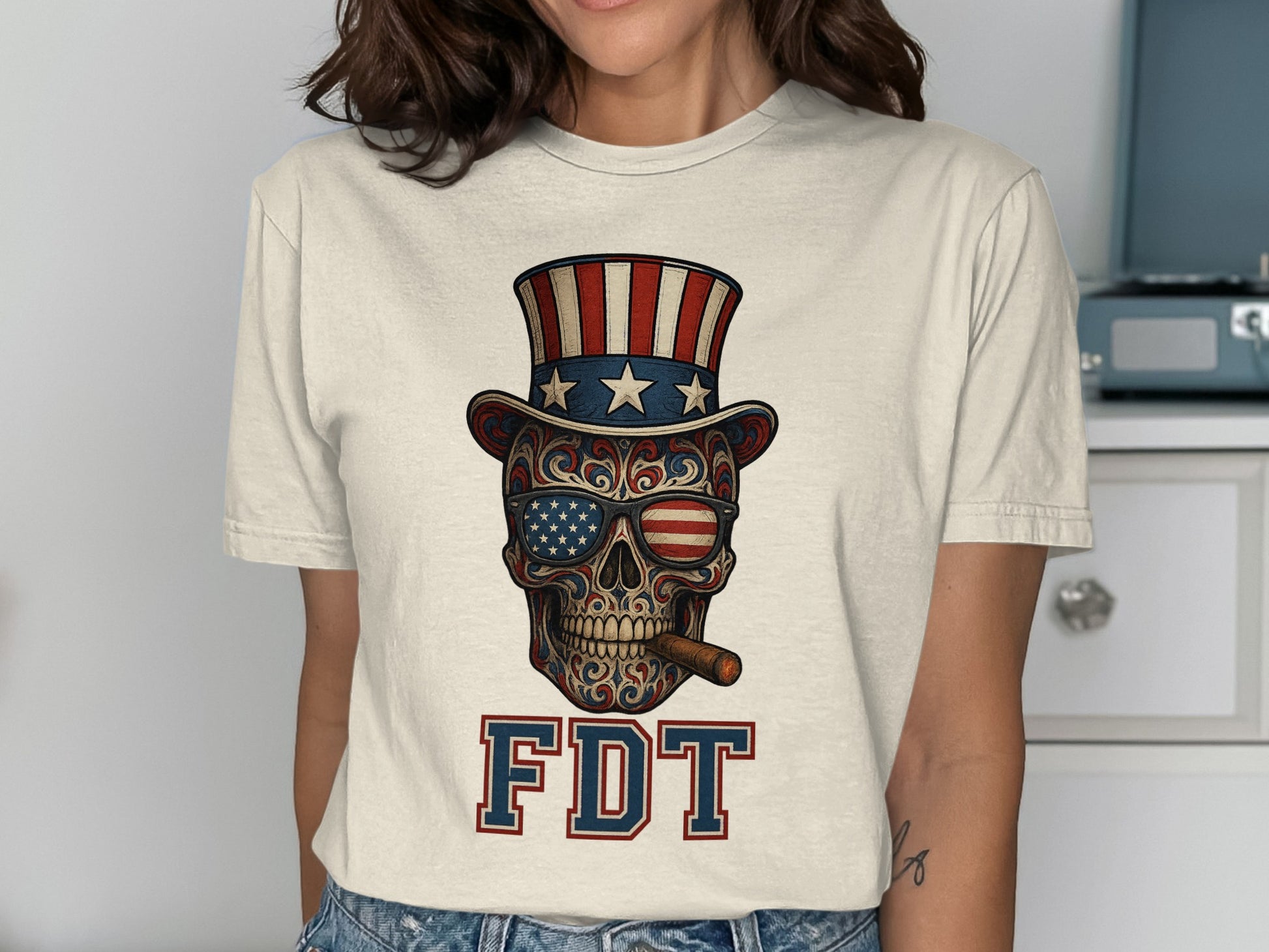 Patriotic Skull FDT Graphic Tee Unique Clothing product