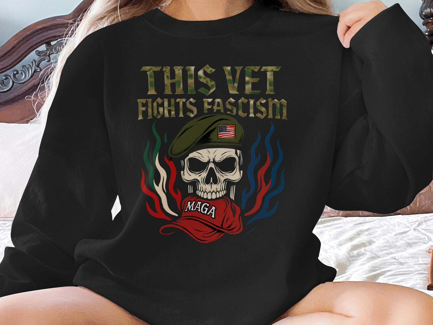 This Vet Fights Fascism Skull Graphic Sweatshirt product