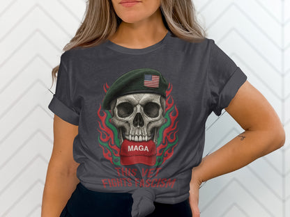 This Vet Fights Fascism Skull Graphic Tee