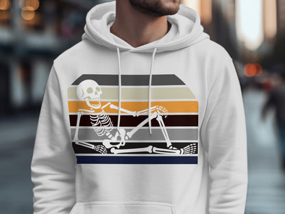 Skeleton Lying on Stripes Design Hoodie Product