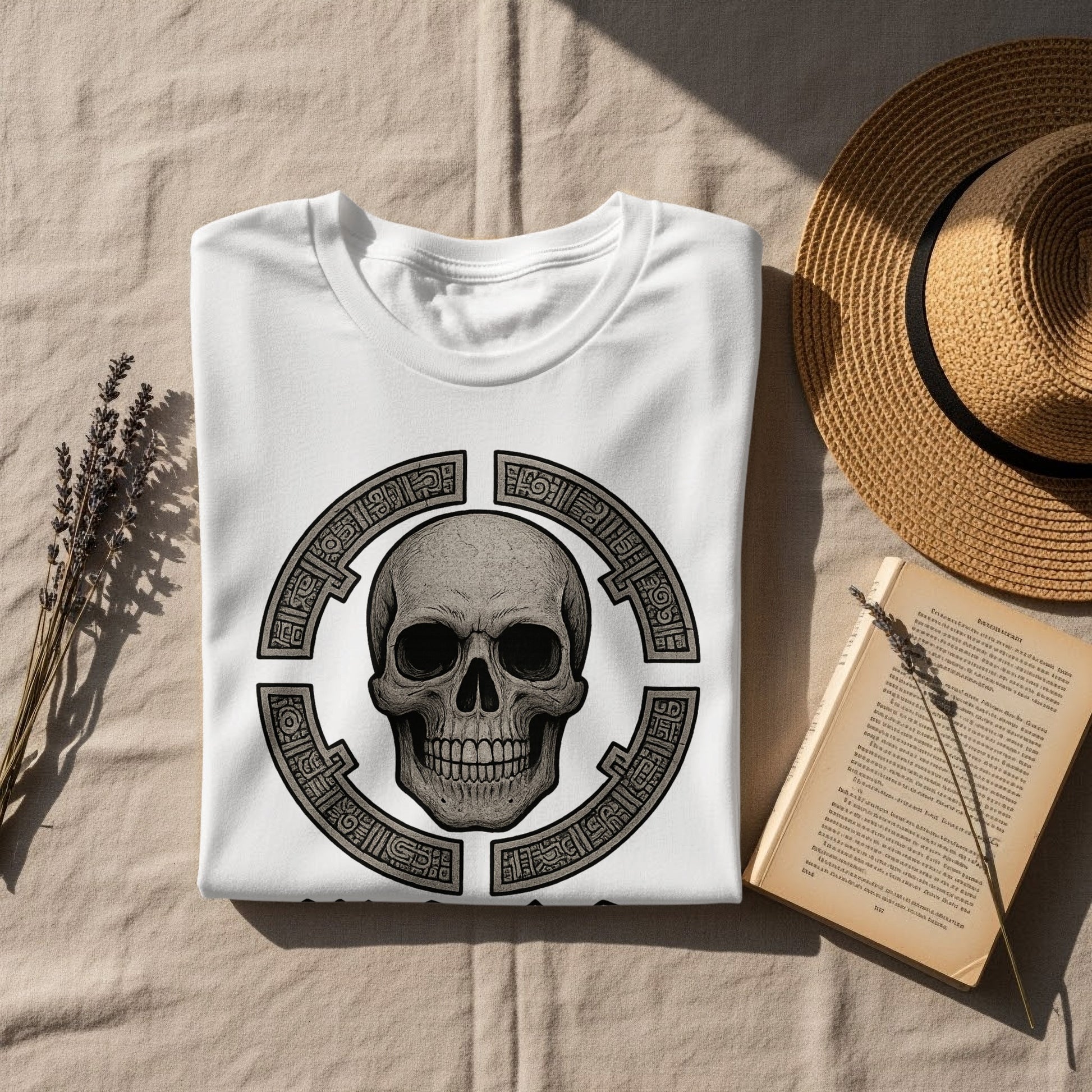 Skull Circle Emblem Print Graphic Design T-Shirt
