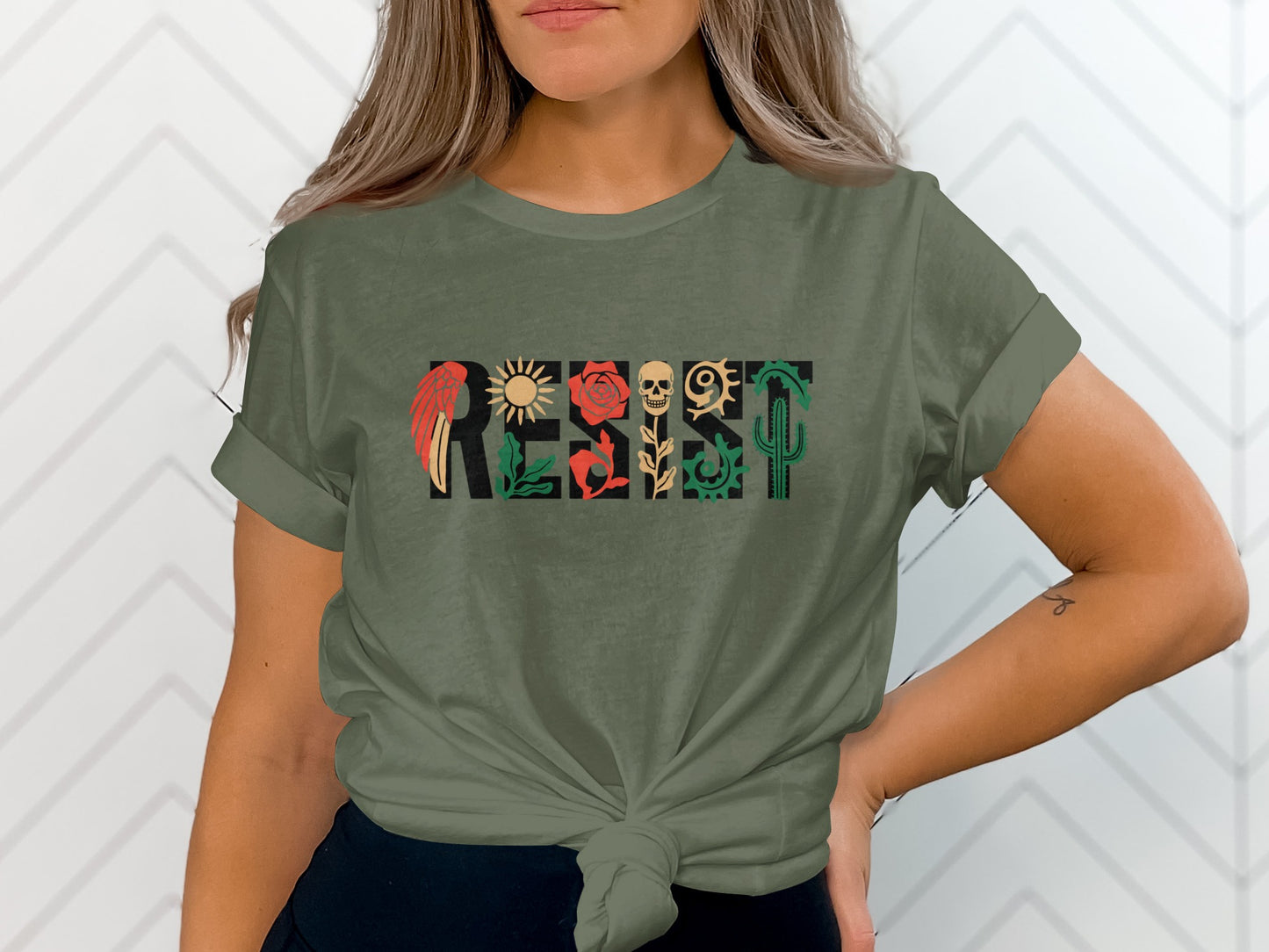 Unique Green Shirt with Colorful Nature Elements