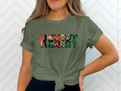Unique Green Shirt with Colorful Nature Elements