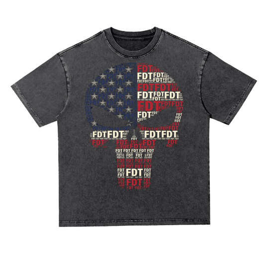 FDT Skull Anti Trump Tee Snow Washed Heavyweight Oversize T-Shirt