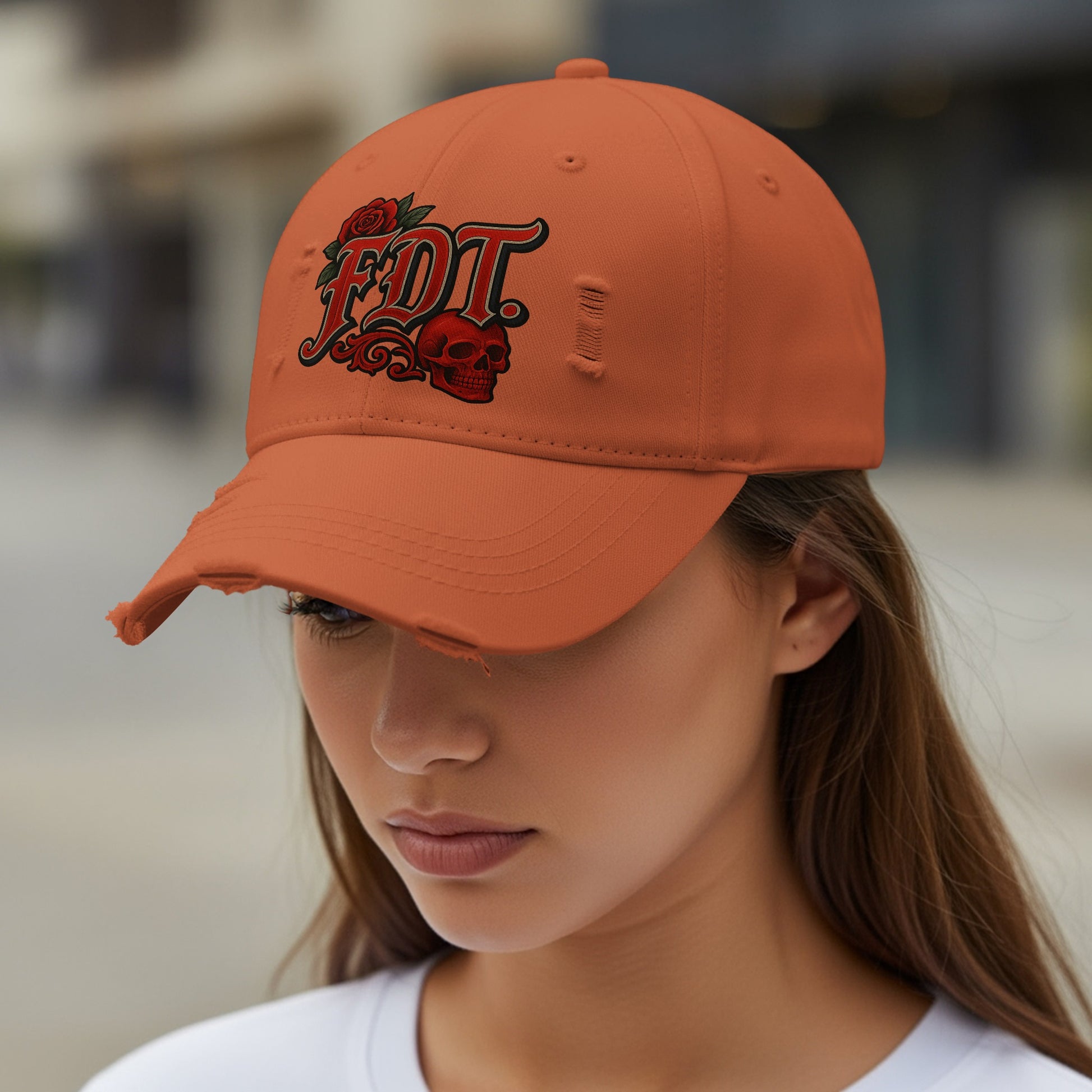 Trendy Red Embroidered Skull Graphic Hat product type