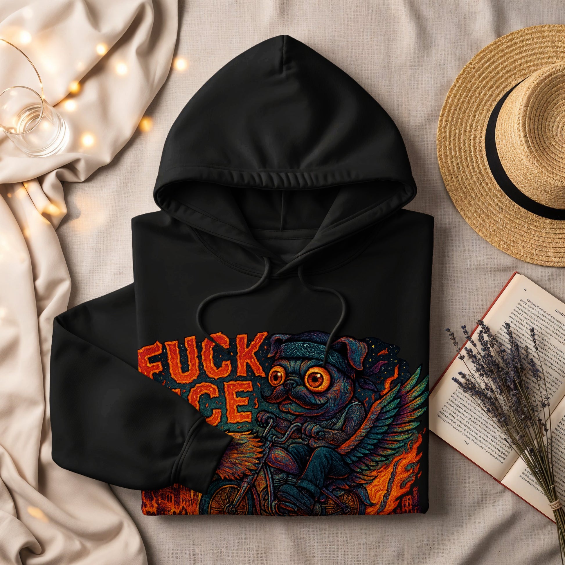 Vintage Pug Riding Motorcycle Graphic Hoodie product type