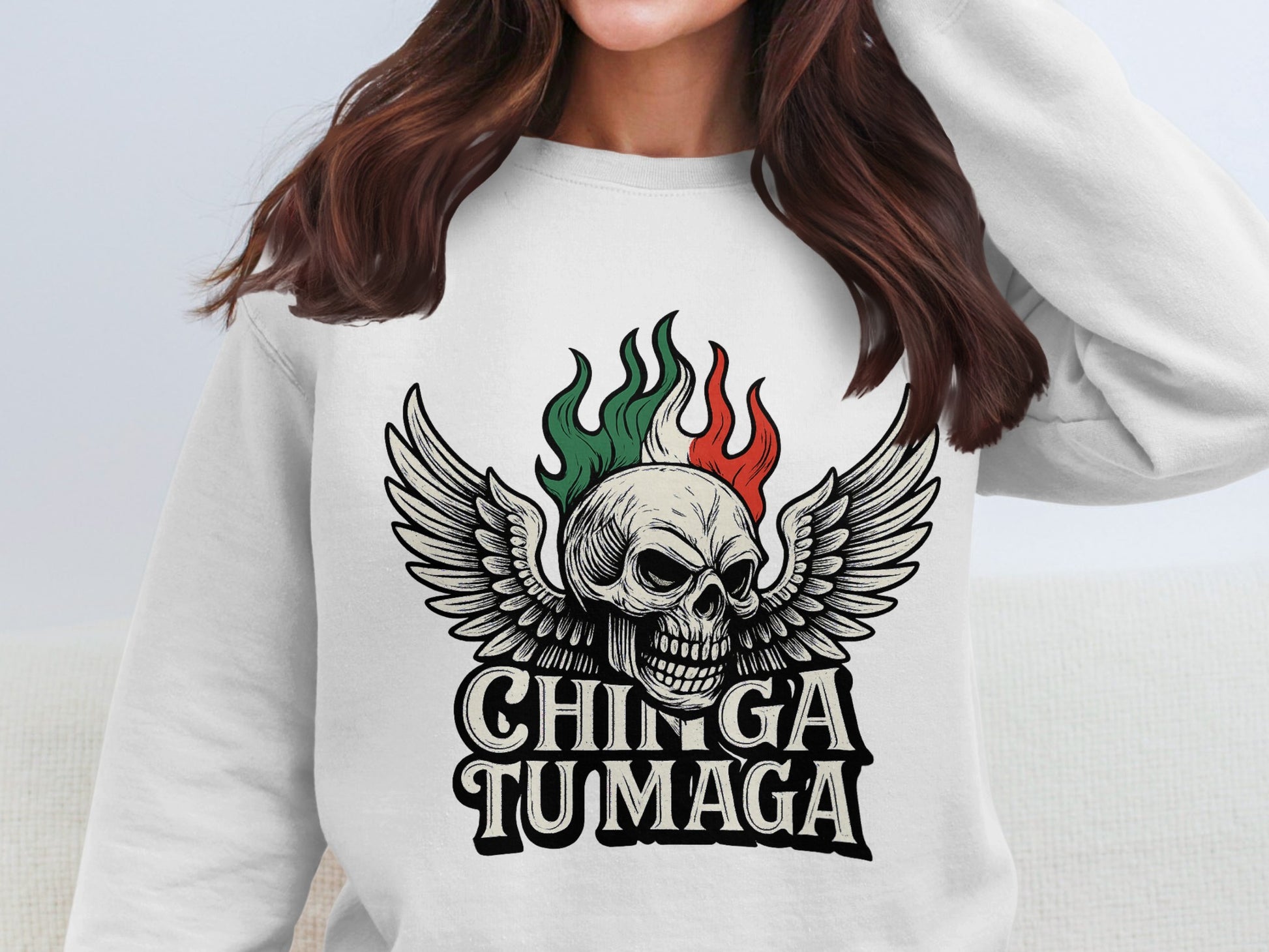 Winged Skull Design Chinga Tu Maga Sweatshirt product