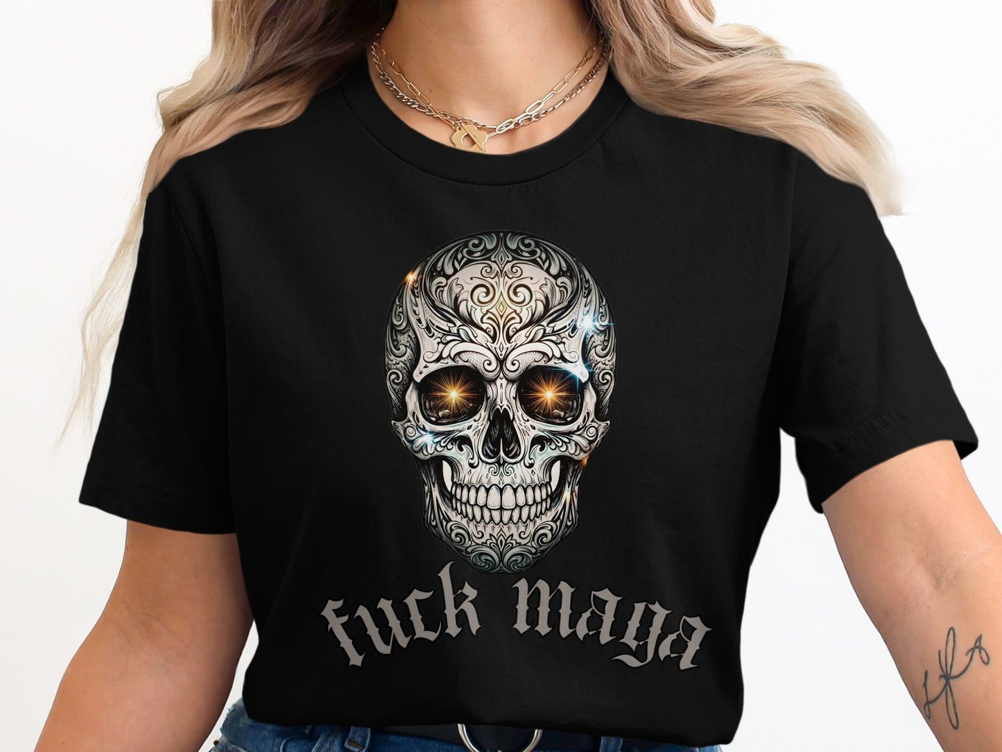 Skull with Fuck Maga Message T-Shirt product type