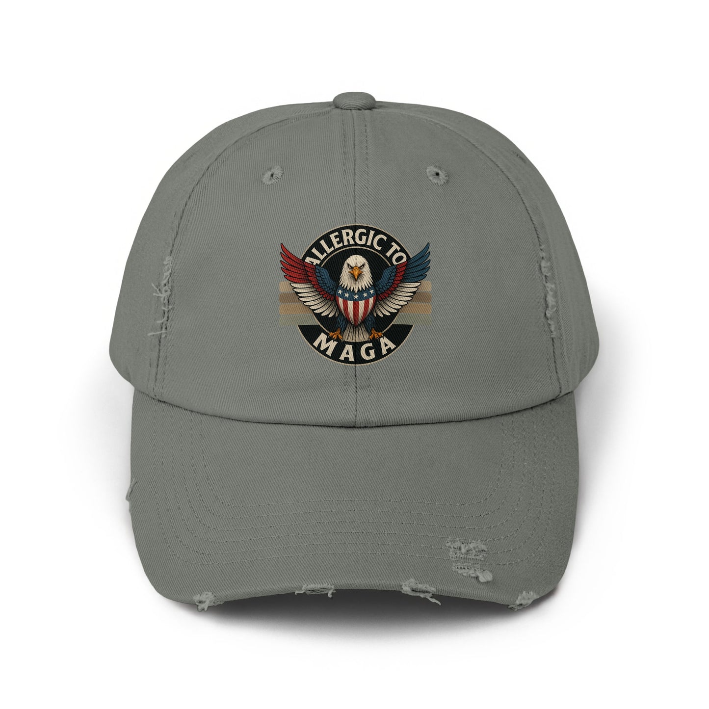 Allergic To MAGA Eagle Emblem Distressed Hat product