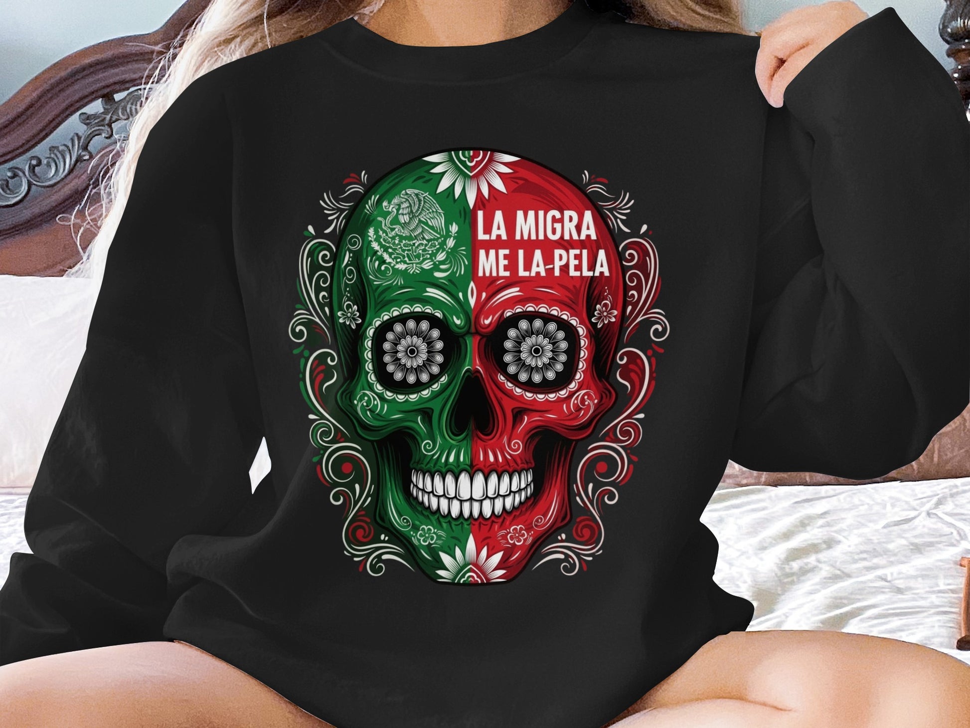 Mexican Flag Skull Graphic Design Shirt product