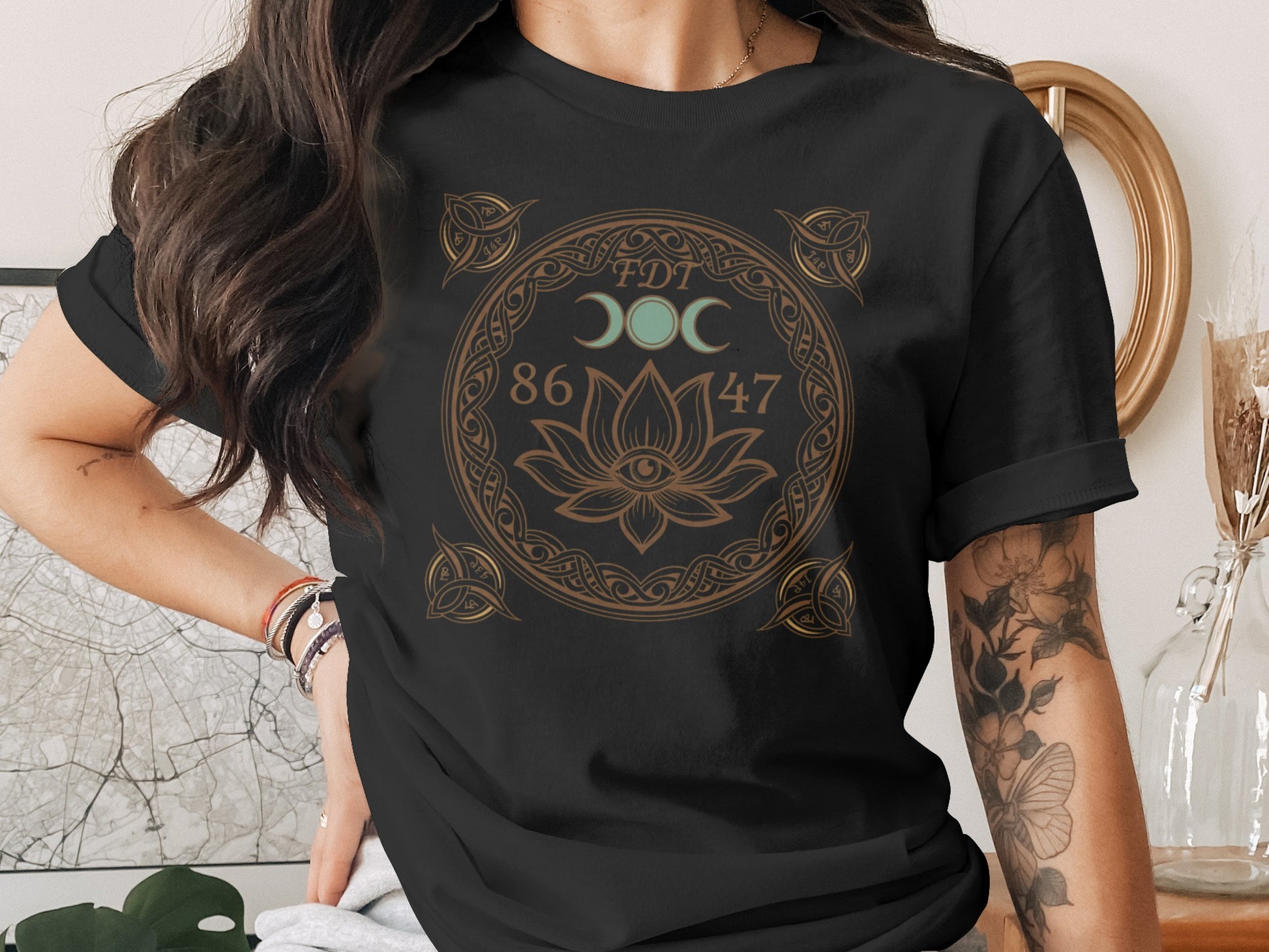 Mystic Symbol and Lotus Design Graphic Tee