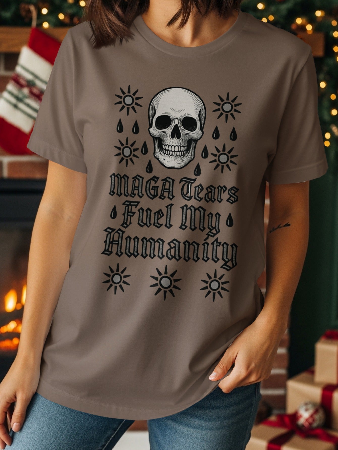 MAGA Tears Fuel My Humanity Skull Graphic Tee