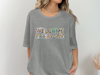 Welcome Everyone Graphic T-Shirt with Colorful Letters