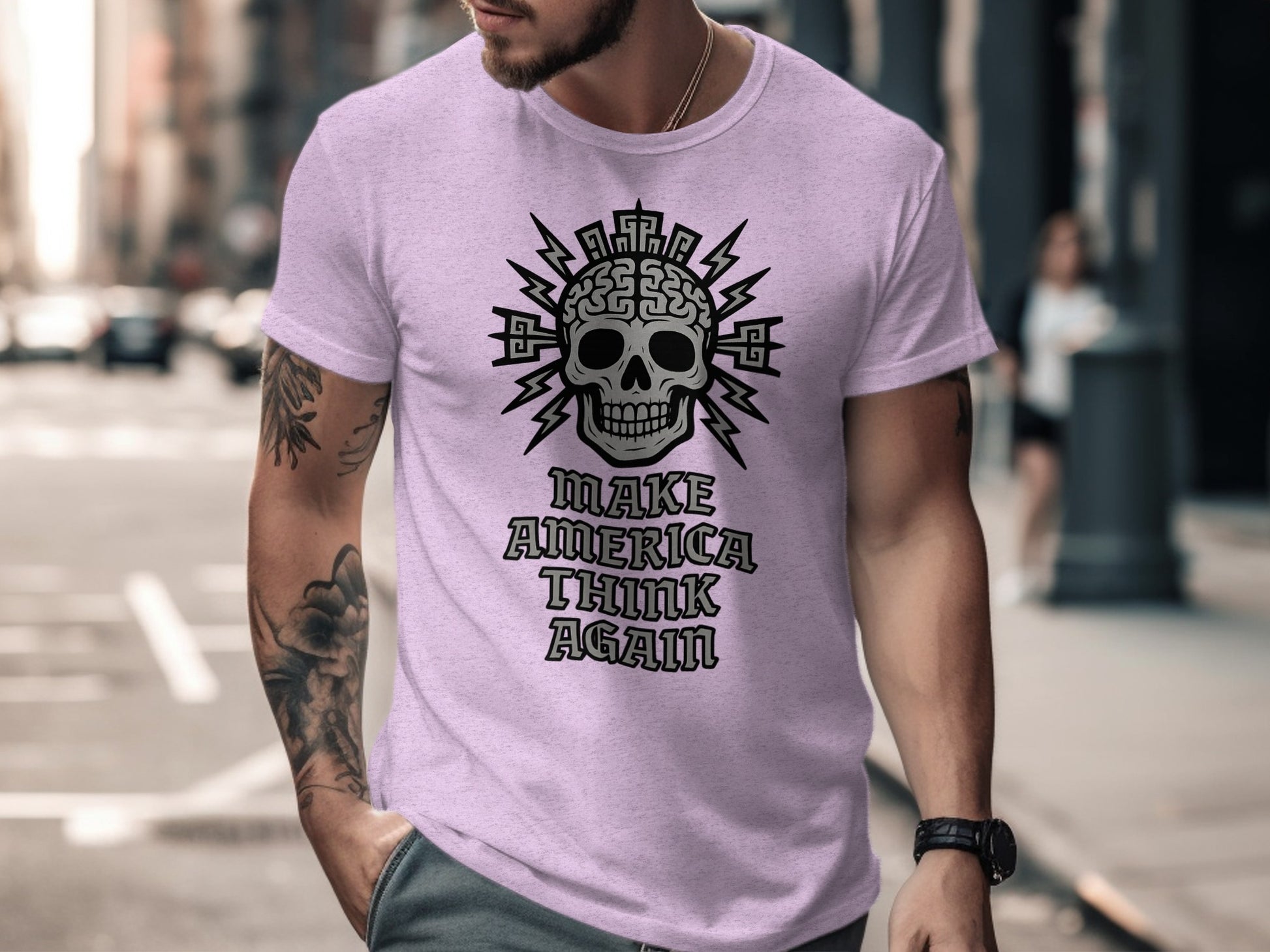 Unique Graphic Tee with Skull and Slogan Design