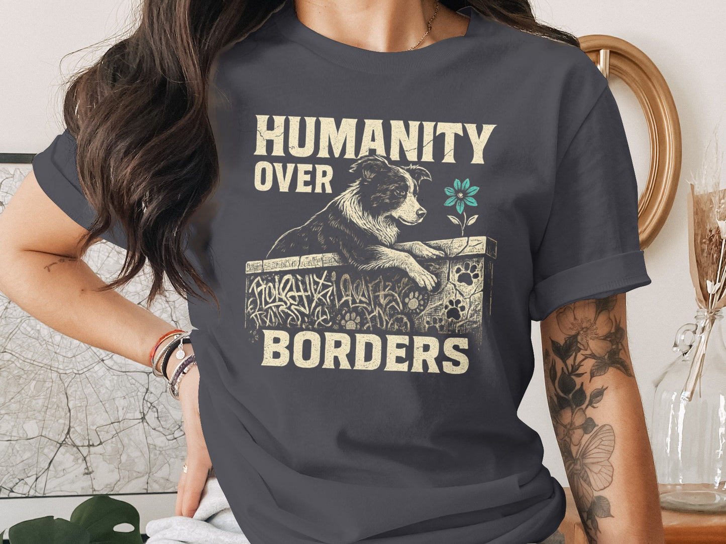 Humanity Over Borders Graphic T-shirt Inspirational Design