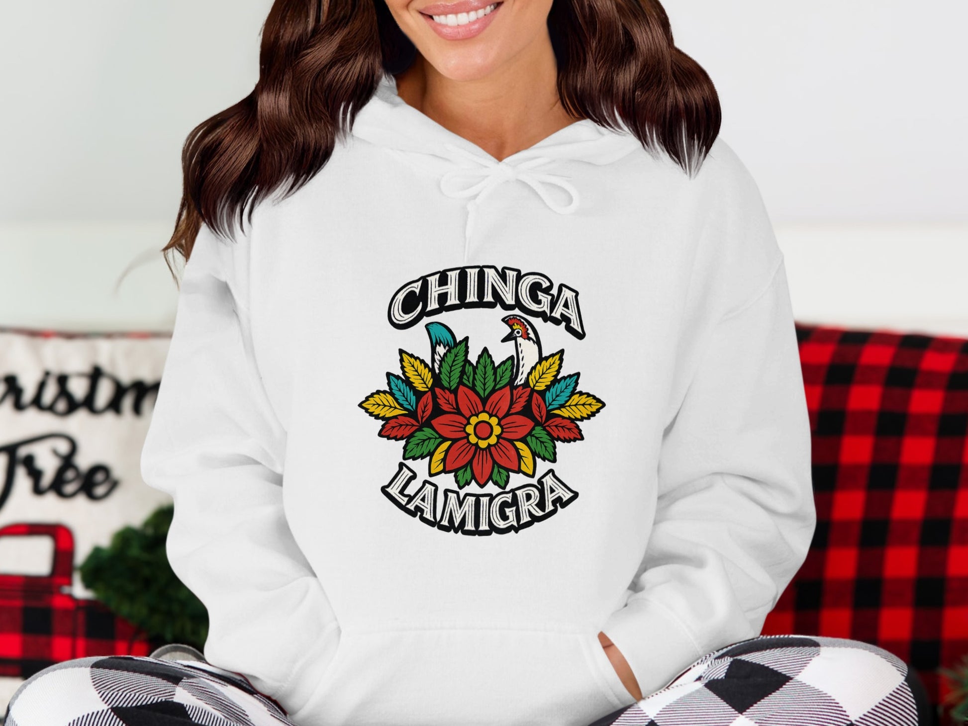 Festive Floral Design White Chinga Lamigra Hoodie product