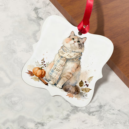 Whimsical Cat Ornament with Autumnal Decor
