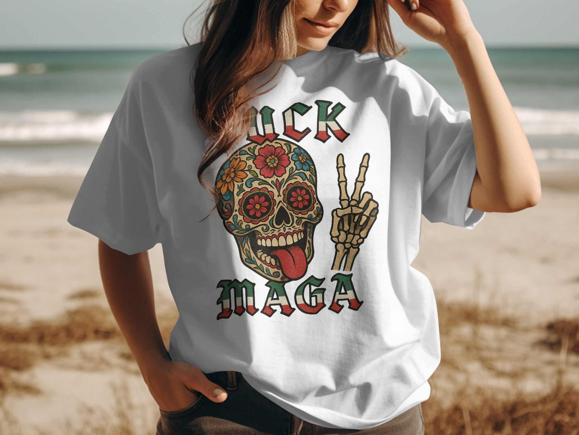 Colorful Skull Peace Sign Graphic T-shirt product