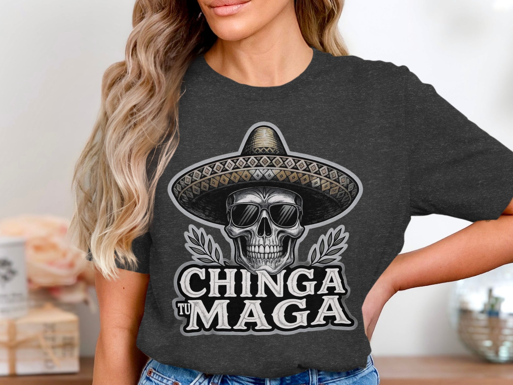 Chinga Tu Maga Skull Sombrero Graphic Shirt product