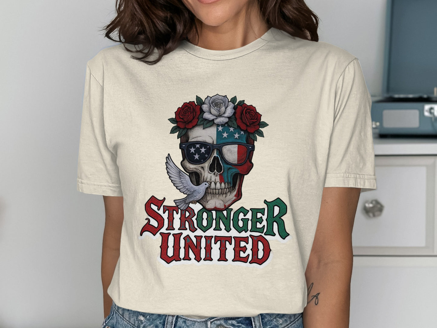 Stronger United Skull and Rose Graphic Tee product type