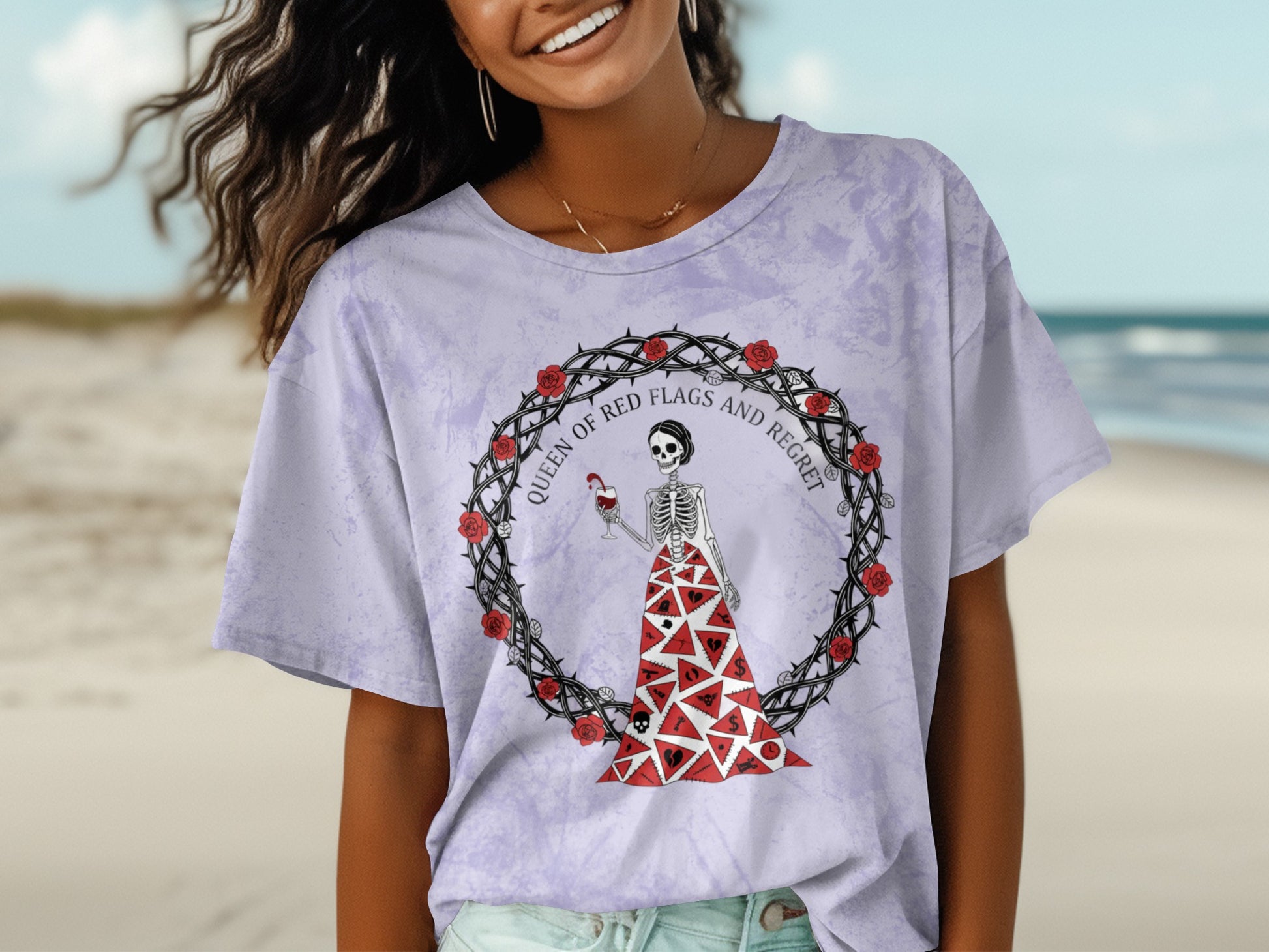 Queen of Red Flags And Regret Skeleton Graphic Shirt