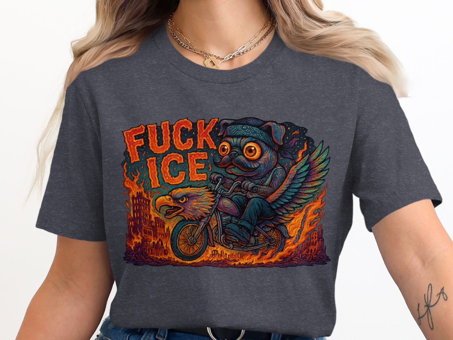 Graphic Tee With Winged Animal And Flame Design product type