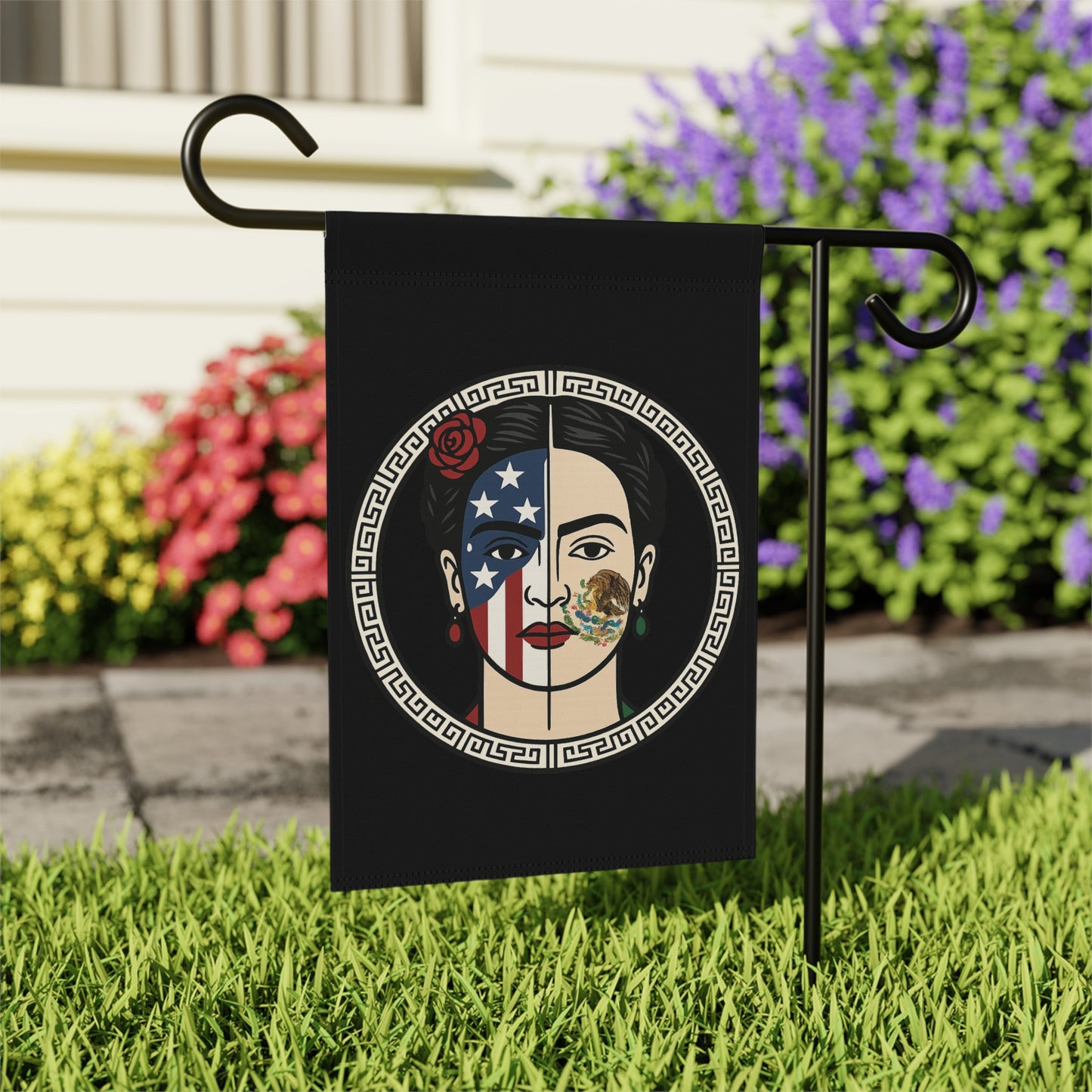 Dual Face Art Garden Flag with Floral Background Design