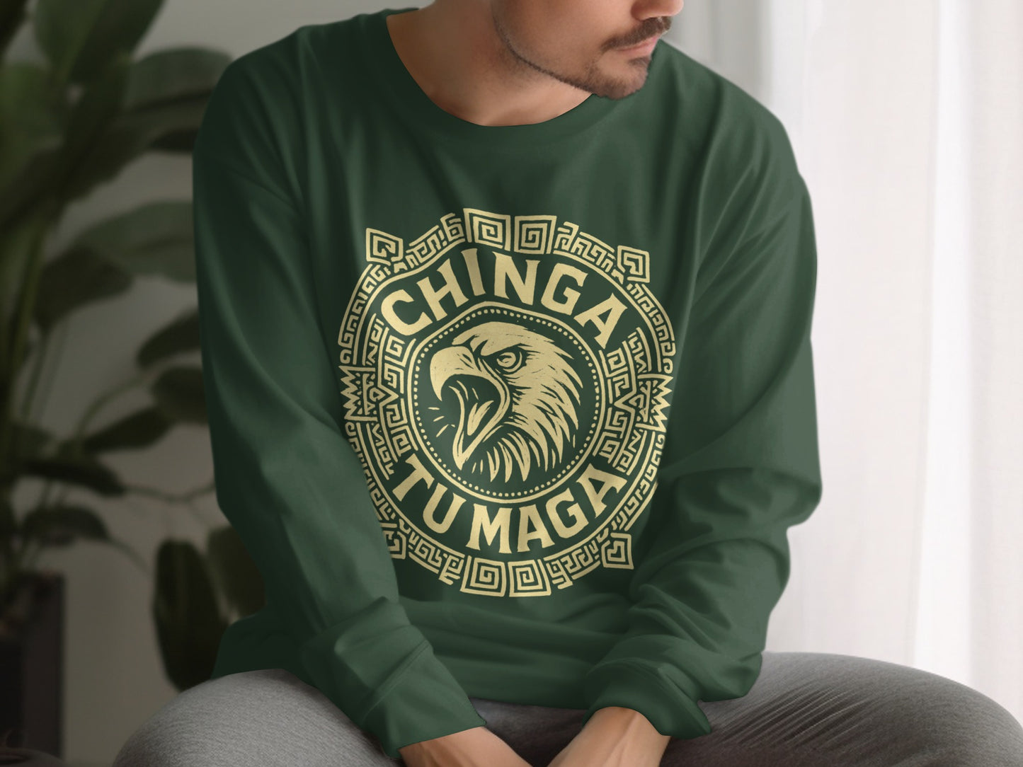 Chinga Tu Maga with Eagle Graphic Long Sleeve Shirt