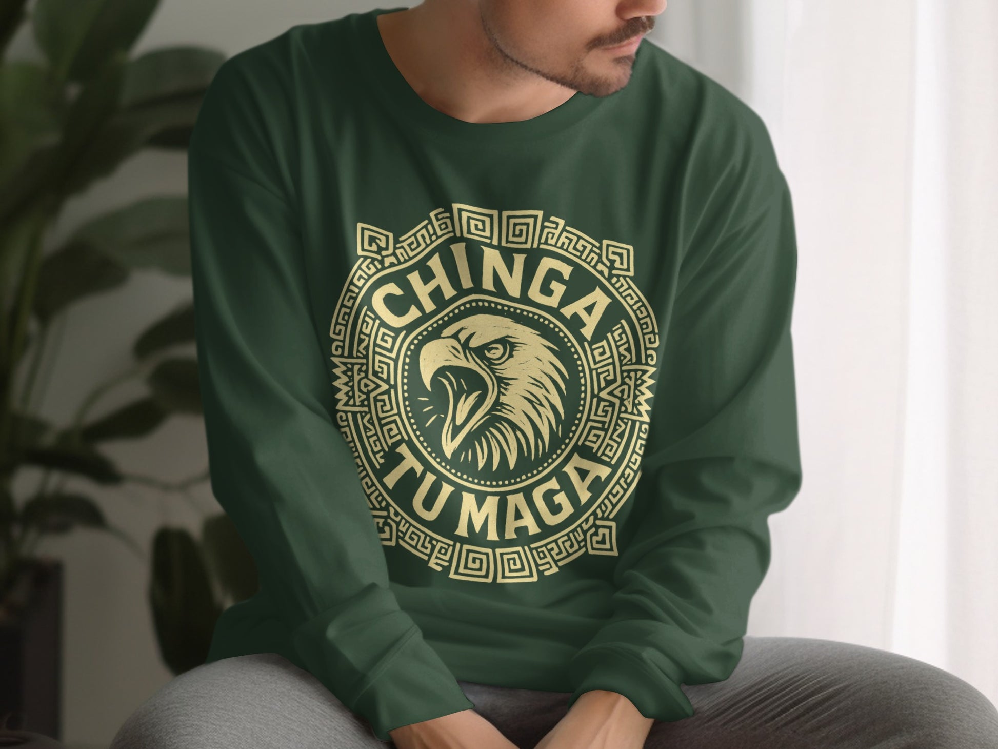 Chinga Tu Maga with Eagle Graphic Long Sleeve Shirt